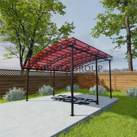 Полуарочный навес красного цвета, монолитный поликарбонат 5500*7000