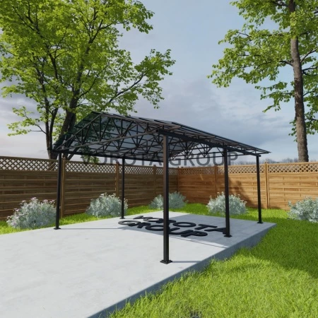 Двухскатный навес изумрудного цвета, монолитный поликарбонат 6500*7000