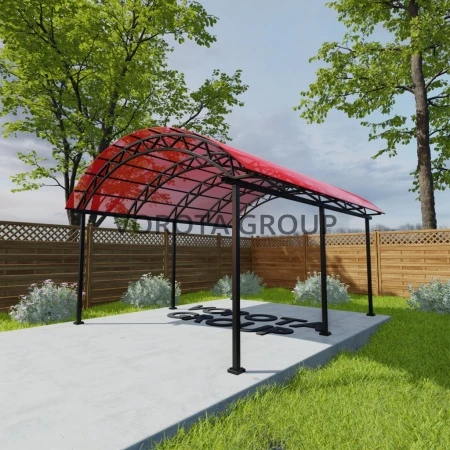 Арочный навес красного цвета, сотовый поликарбонат 6500*14000